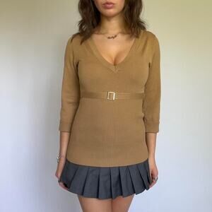 XOXO Brown V Neck Sweater w/ Belt